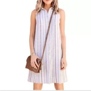 Garnet Hill Sleeveless Striped Linen Shirt Dress Sz 16 Beach Summer Cover Up EUC